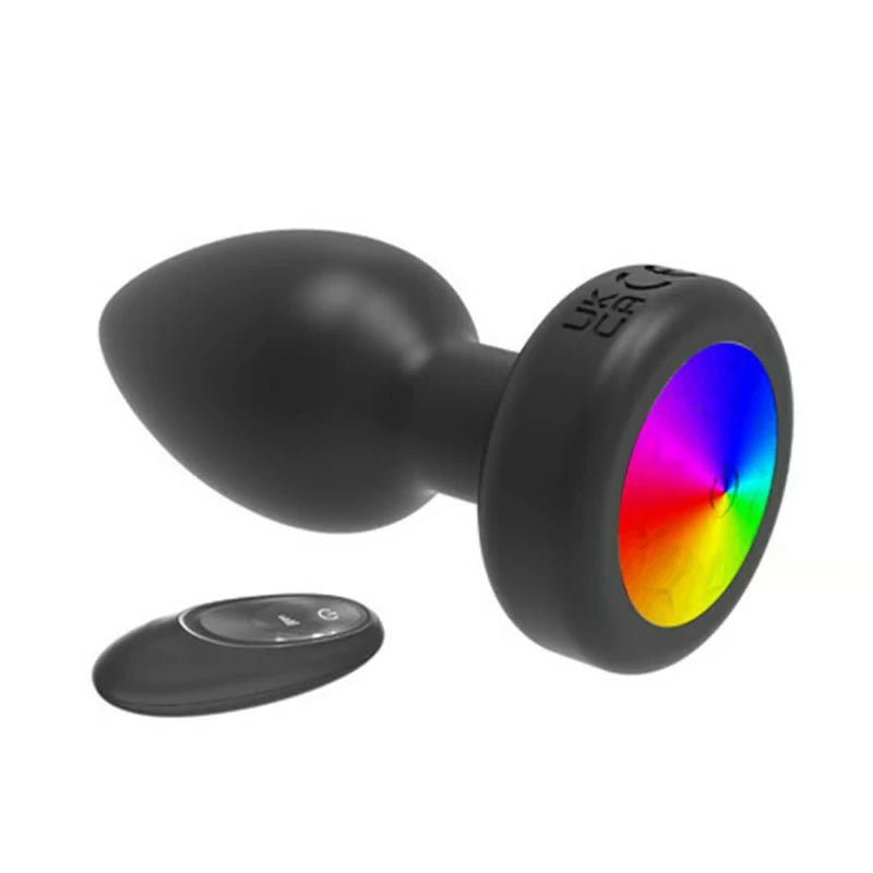 Rainbow - Flashing Light Base Vibrating Training Anal Plug with Remote Pumpy Joy Rainbow - Flashing Light Base Vibrating Training Anal Plug with Remote Pumpy Joy