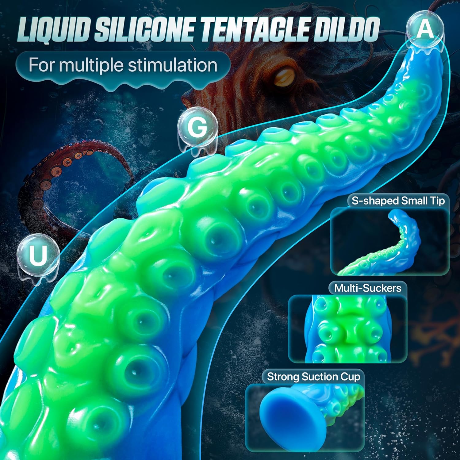 12.2“ Tentacle Dildo Toy Realistic Dildo with Suction Cup Giant Monster Silicone Dildo Plug Prostate Massager with Luminous Version