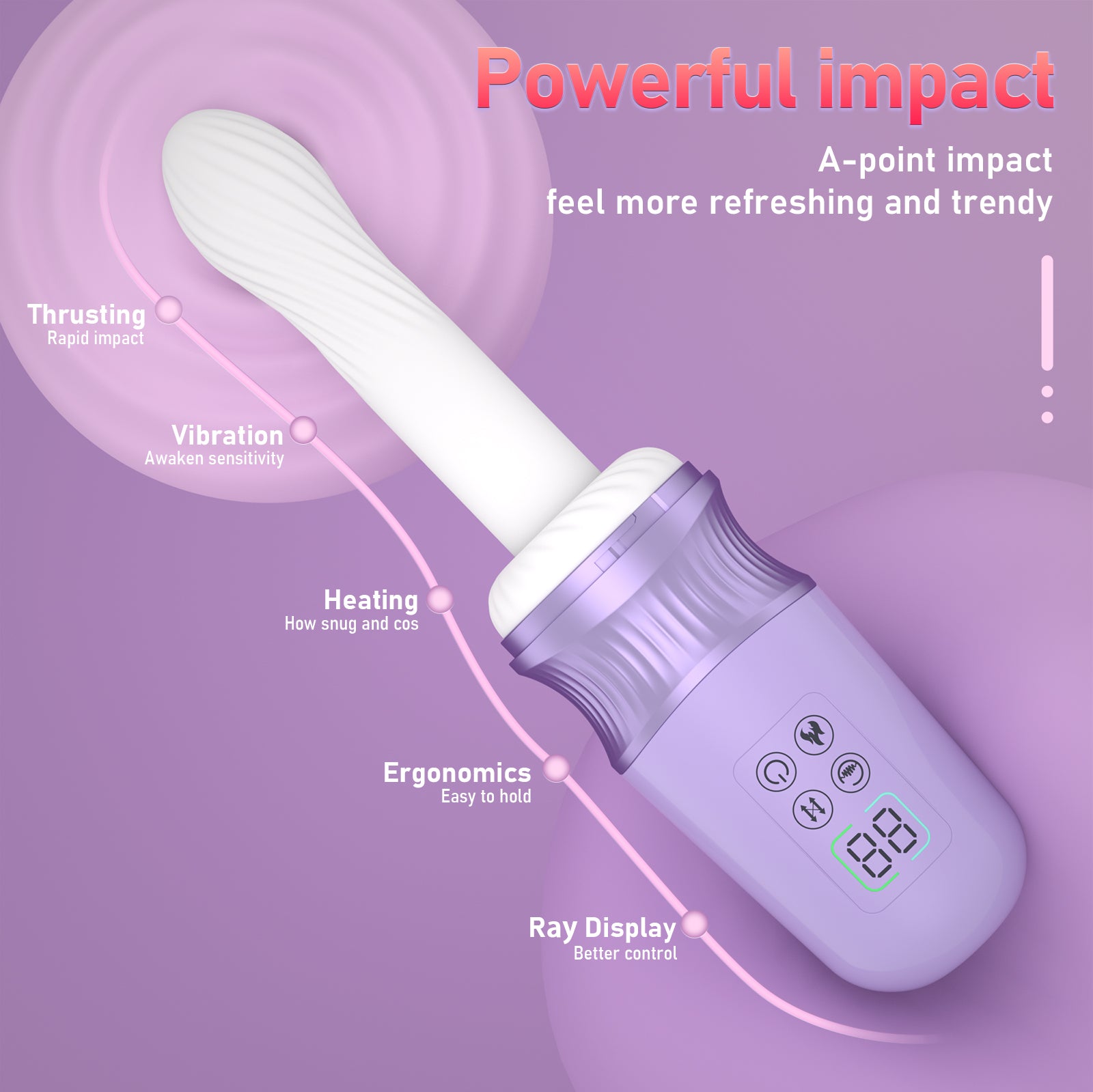 Realistic Thrusting Vibrator with Heating Dildo elegant purple