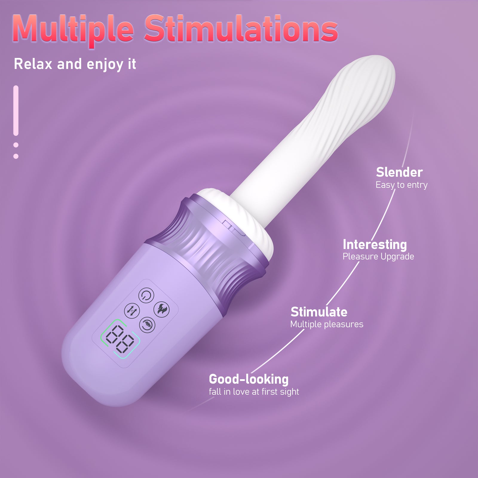 Realistic Thrusting Vibrator with Heating Dildo elegant purple