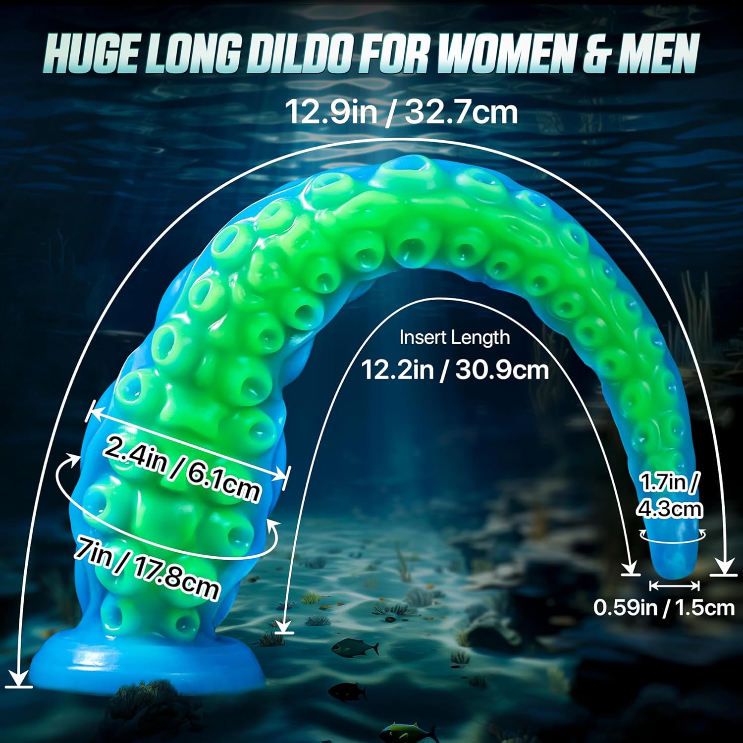 12.2“ Tentacle Dildo Toy Realistic Dildo with Suction Cup Giant Monster Silicone Dildo Plug Prostate Massager with Luminous Version