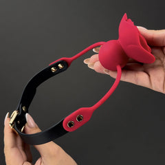 SweetRose - Rose Ball Gag with Leash & Vibrating Nipple Clamps