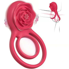 RoseFun - 7 Vibrating Dual Loop Rose Cock Ring for Couple Fun