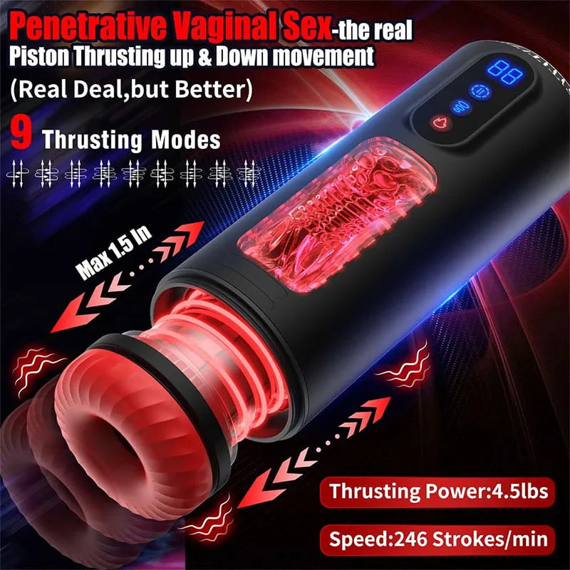 9-Frequency Telescopic Vibration Sucking Heated Aircraft Male Stroker