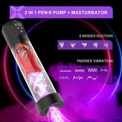 HANNA - Highly Waterproof 7 Vibrating & 5 Sucking Penis Pump Vacuum Suction