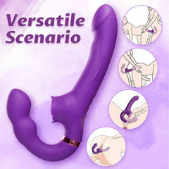 Paradise - 10 Modes of Tapping & Vibrating Stimulation, Strapless Design, Double-ended Remote Control Dildo