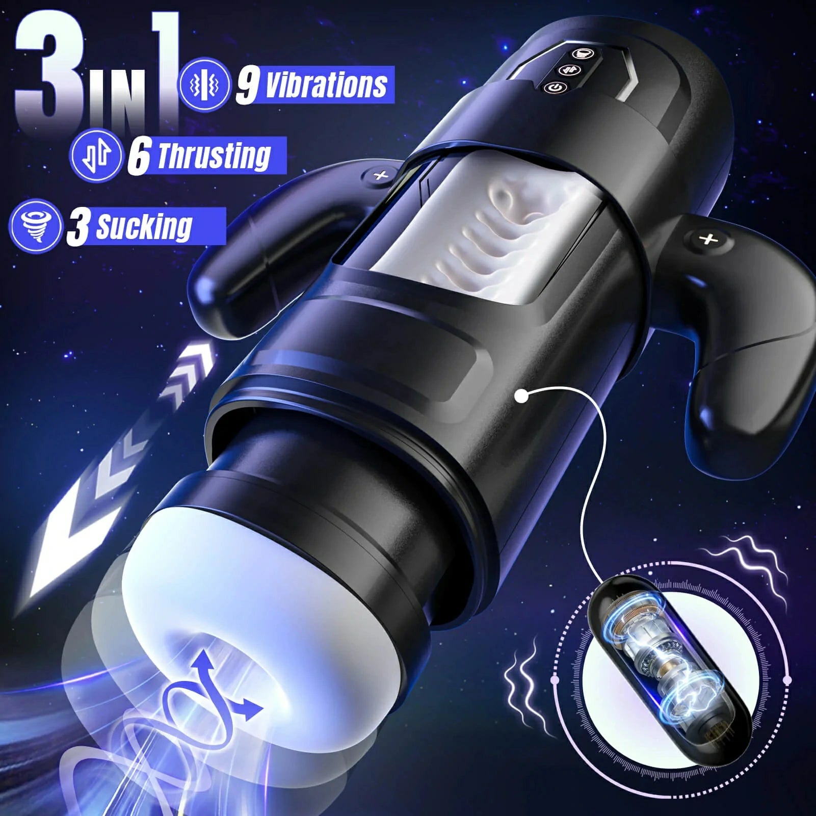 New 3 in 1 Thrusting and Suction Vibration Male Masturbation Cup Toy