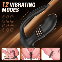Telescopic 12 Vibrations Dual Motors Prostate Massager with Remote Control