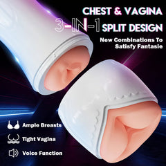 3 IN 1 Split Design 5 Sucking 7 Vibrating Vocable Automatic Masturbation Cup