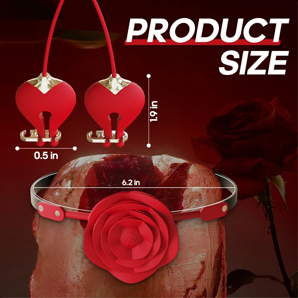 SweetRose - Rose Ball Gag with Leash & Vibrating Nipple Clamps Pumpy Joy SweetRose - Rose Ball Gag with Leash & Vibrating Nipple Clamps Pumpy Joy