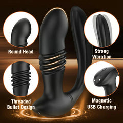 Telescopic 12 Vibrations Dual Motors Prostate Massager with Remote Control