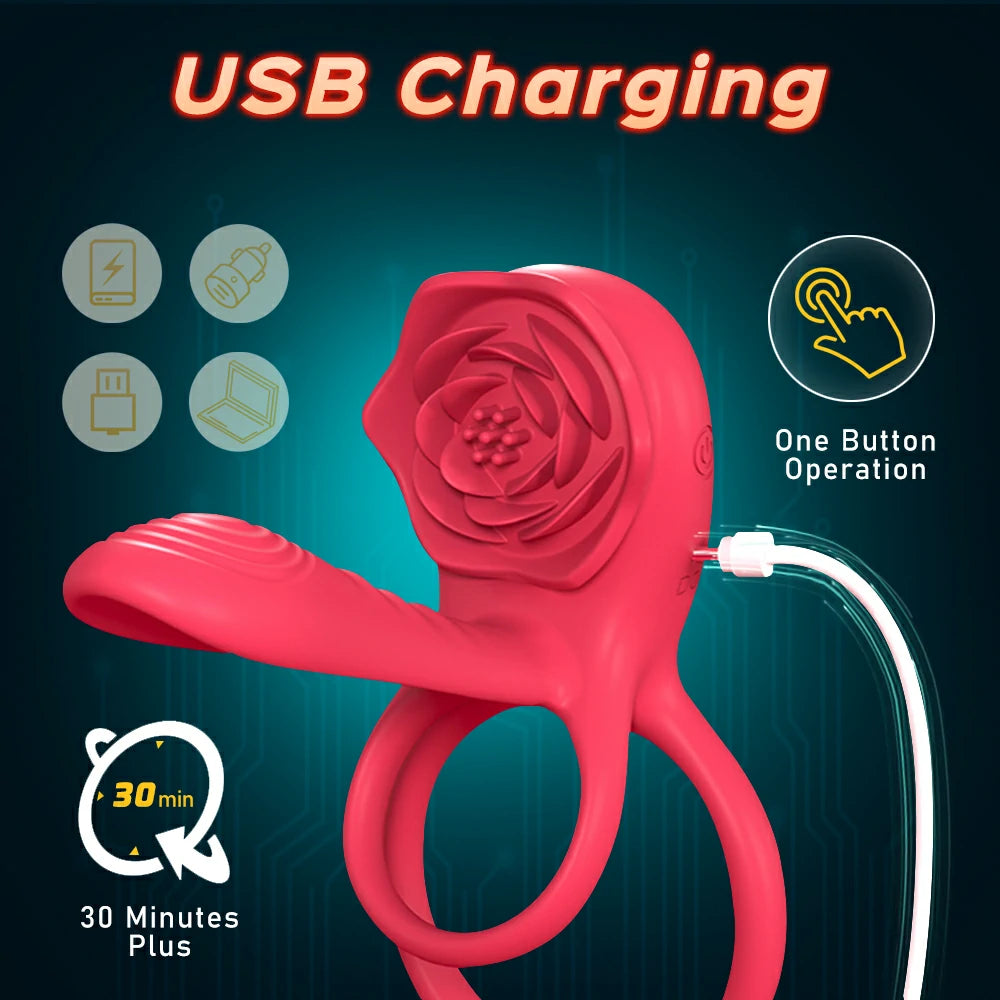 3-in-1 Rose Vibrating Penis Sleeve Double Cock Ring & Clitoral Stimula Pumpy Joy 3-in-1 Rose Vibrating Penis Sleeve Double Cock Ring & Clitoral Stimula Pumpy Joy