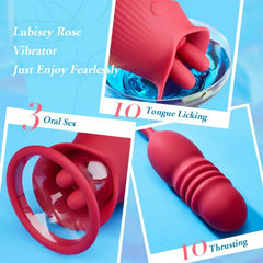 Angela - Rose 10 Tongue Licking & Thrusting Dildo Vibrator Clitoris and Nipple Stimulator