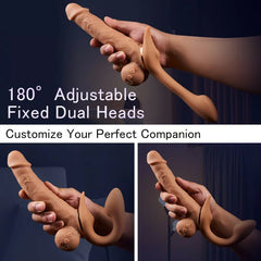 Greedy - 9 Telescopic Vibrating Strap-On with Adjustable Clitoral Stimulation and Lifelike Double-Ended Dildo
