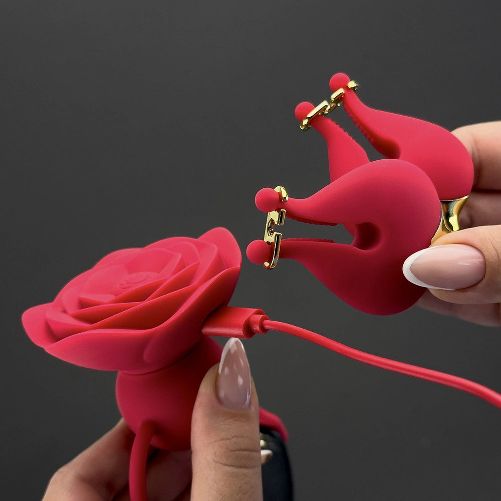 SweetRose - Rose Ball Gag with Leash & Vibrating Nipple Clamps Pumpy Joy SweetRose - Rose Ball Gag with Leash & Vibrating Nipple Clamps Pumpy Joy