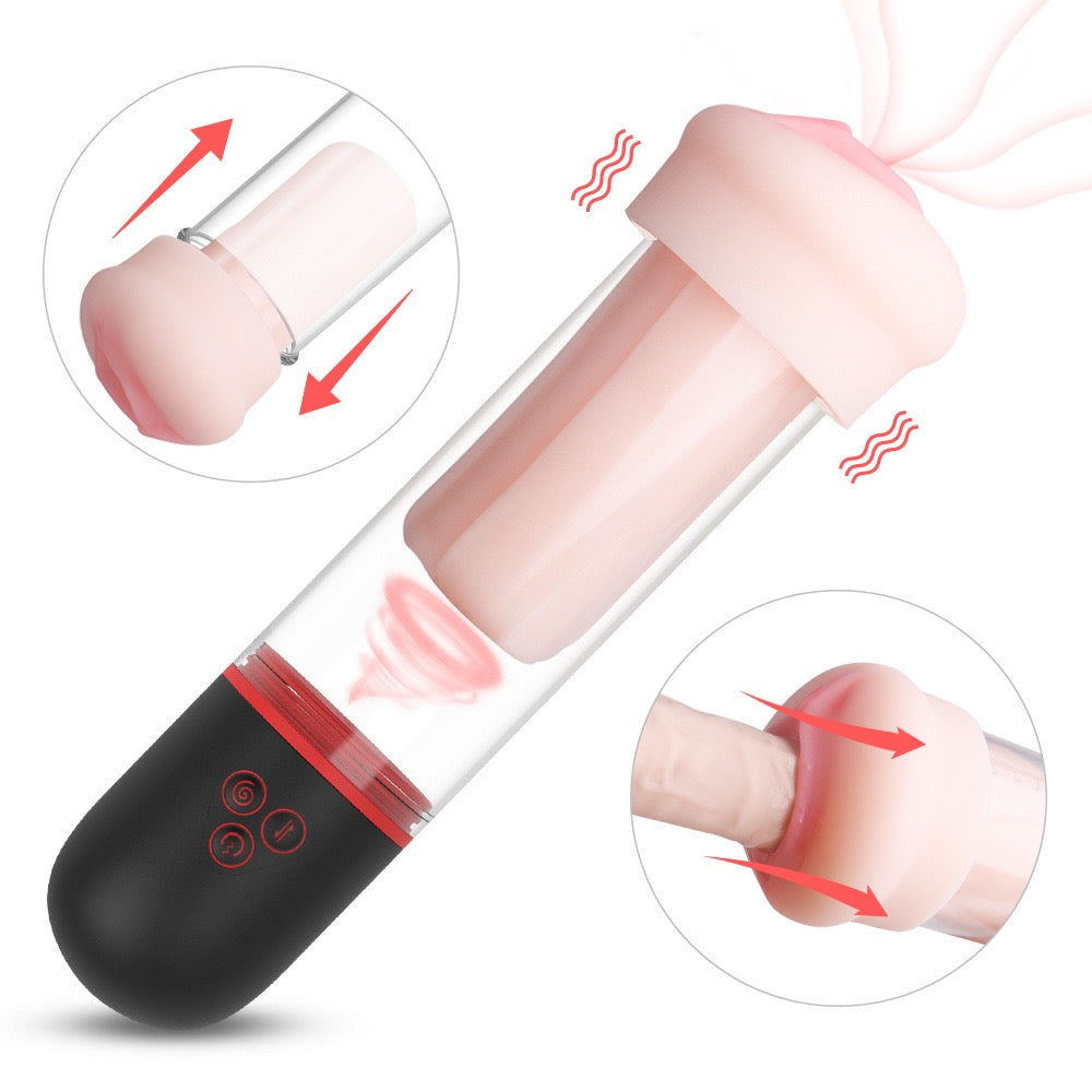 Transparent Penis Enlargement Pump with 9 Vibrating 9 Sucking