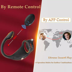 APP Control Upgraded Vibrating Dual Cock Ring with Anal Plug
