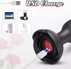 Remote Control Vibrating Training Anal Plug with Rose Base