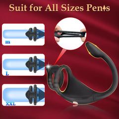 APP Control Upgraded Vibrating Dual Cock Ring with Anal Plug