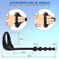 3 in 1 Vibrating Cock Ring with Anal Beads Butt Plug