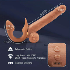 Greedy - 9 Telescopic Vibrating Strap-On with Adjustable Clitoral Stimulation and Lifelike Double-Ended Dildo