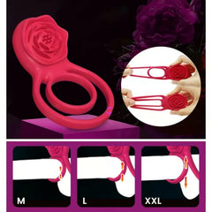 RoseFun - 7 Vibrating Dual Loop Rose Cock Ring for Couple Fun