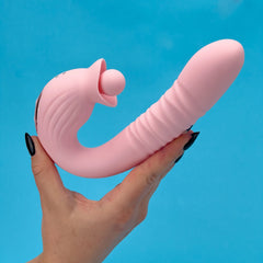 curved design Thrusting rabbit vibrator flexible clit tapping