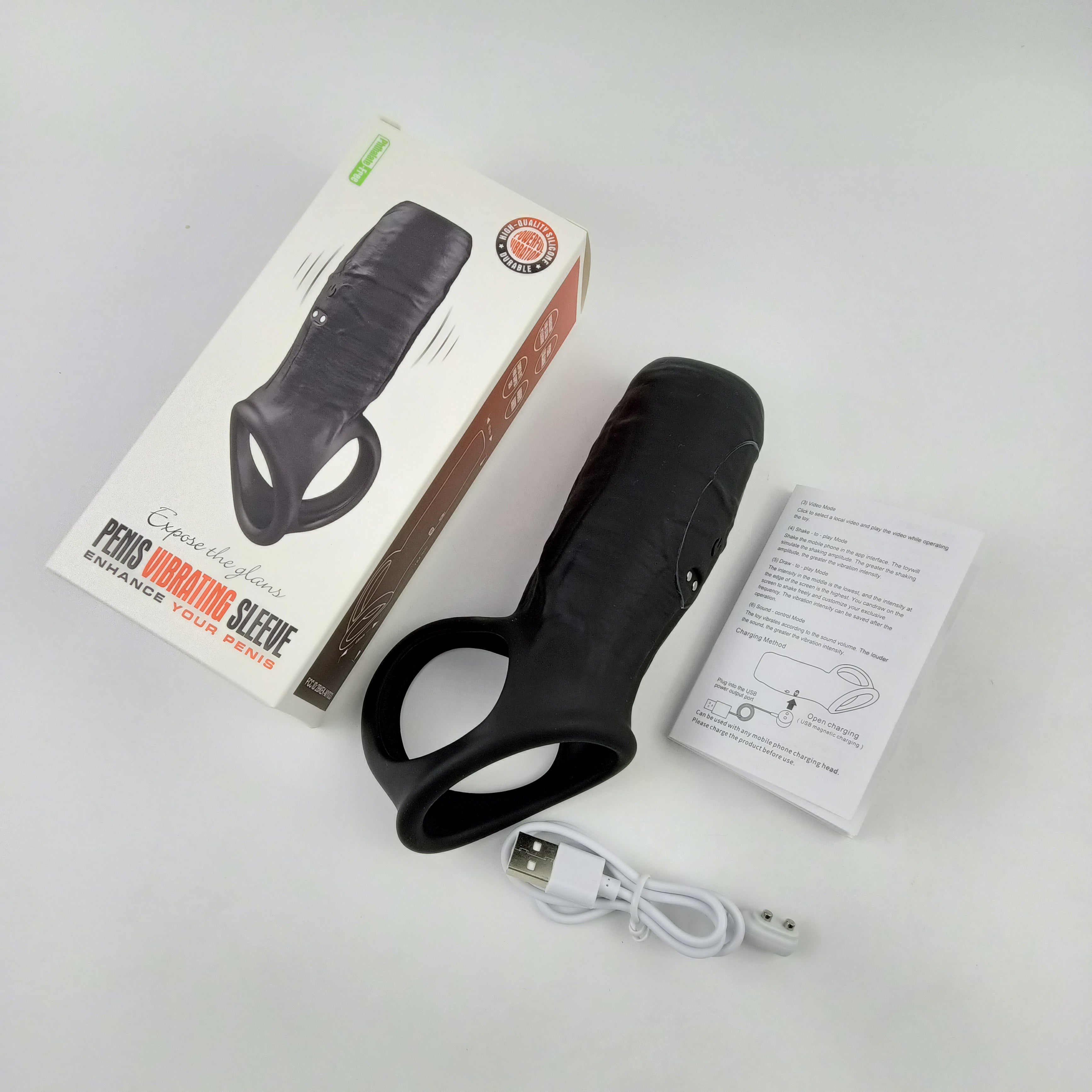 app control vibrating black penis sleeve & cock ring comfortable wearing fits around any size