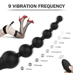 Anal Sex Toy Silicone Butt Plug Soft Silky Anal Bead with 9 Vibration