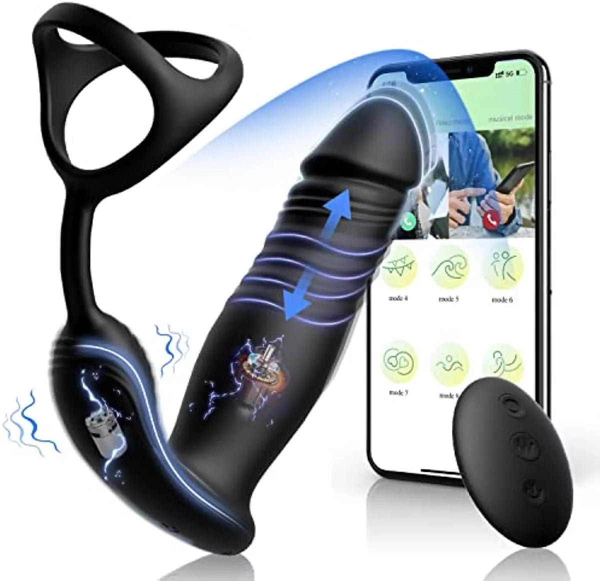 APP Control Thrusting Prostate Massager with 3 in 1 Cock Ring