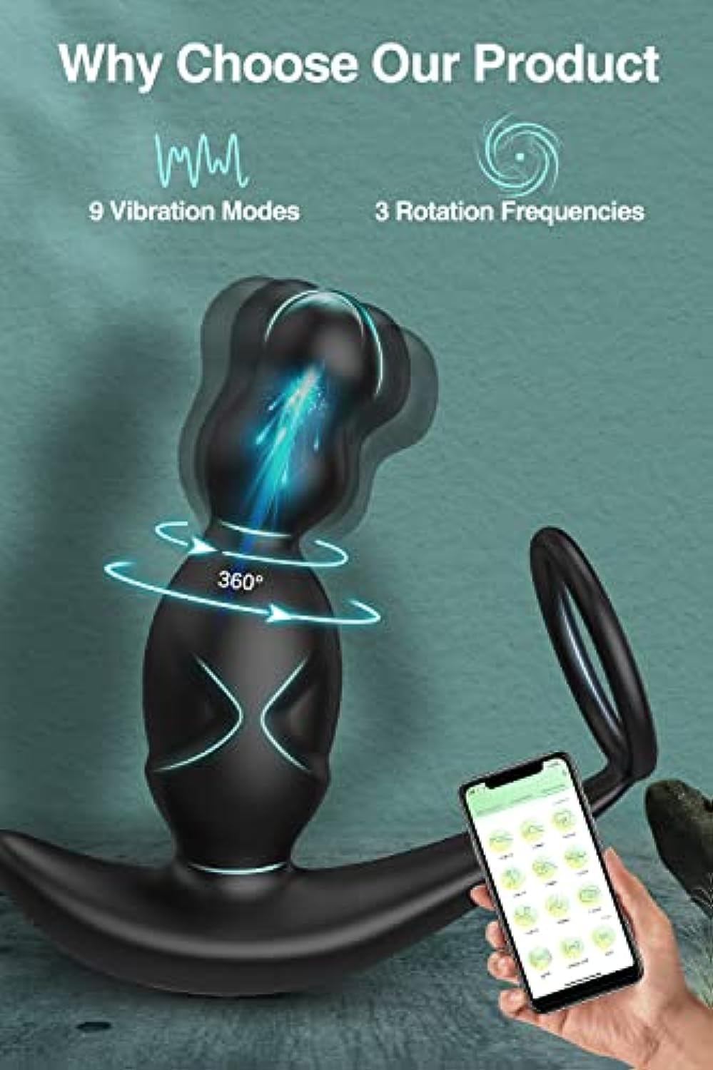 Prostate Adapter APP Control 5IN1 360° Rotating Prostate Massager with 4 Anal Plug Bead ...