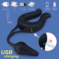 2 in 1 Vibrating Penis Ring with Anal Plug ( With/Without Remote Control )